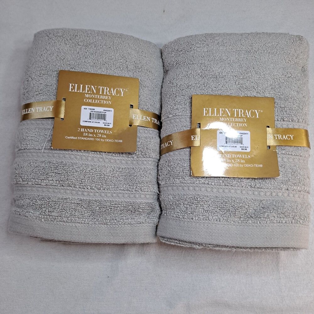 Ellen Tracy Monterrey Collection Hand Towels 18"x28" Lot Of 2 2-packs Gray